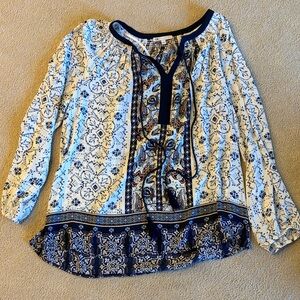 DR2 Blue and Cream Bohemian Blouse